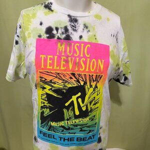 MTV Music Television 2021 Tye Dye White Green Orange Men's T Shirt Large TRL Bea